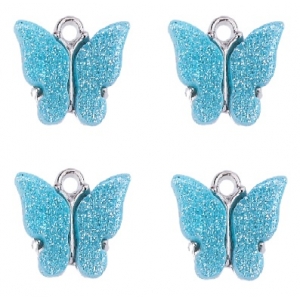 Bedel vlinder antiek zilver sparkle light blue, per stuk